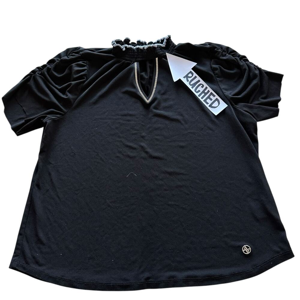 Womens Shirt Size XL Black  Choker Neckline Whimsigoth Workwear Office Bling - Picture 2 of 8